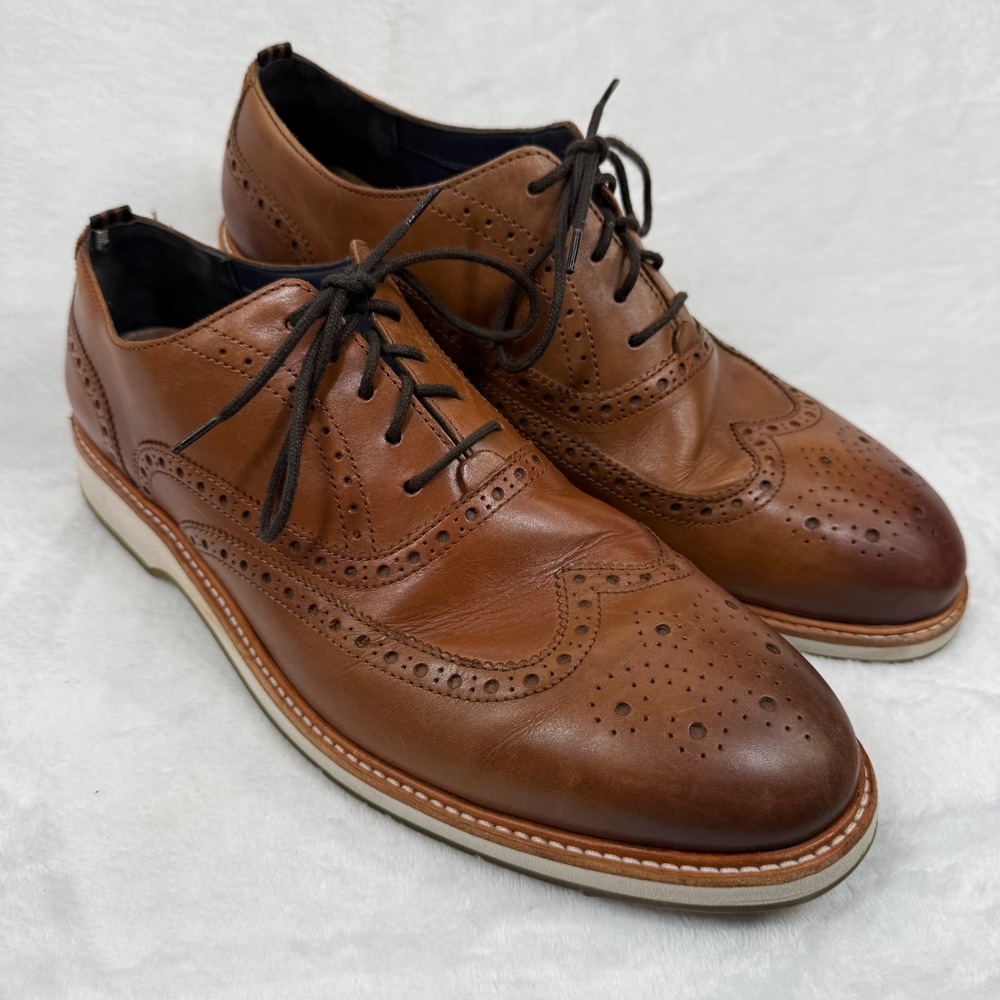 Cole Haan Mens British Tan Leather Wingtip Brogue Oxford Shoes Dress Casual 12M